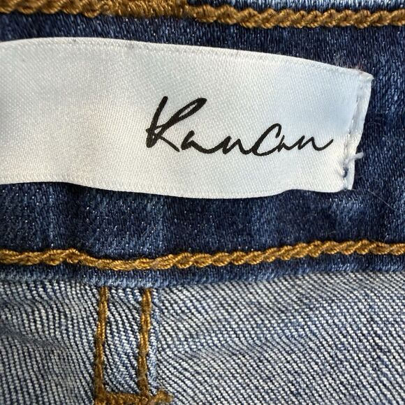 KanCan High-Rise Button Fly Frayed Hem Stretch Straight Blue Denim Women's Jeans - Picture 8 of 9